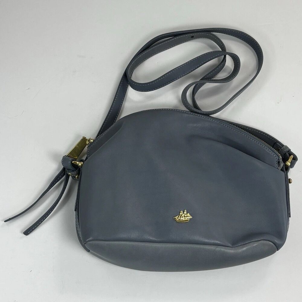 Vintage Brahmin Bag Smooth Blue Leather Purse Authentic Gold Ship Logo Soft